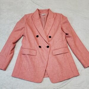 LOFT Coral Pink‎ Wool Blend Classic Cozy Boho Preppy Office Blazer Coat Jacket 4